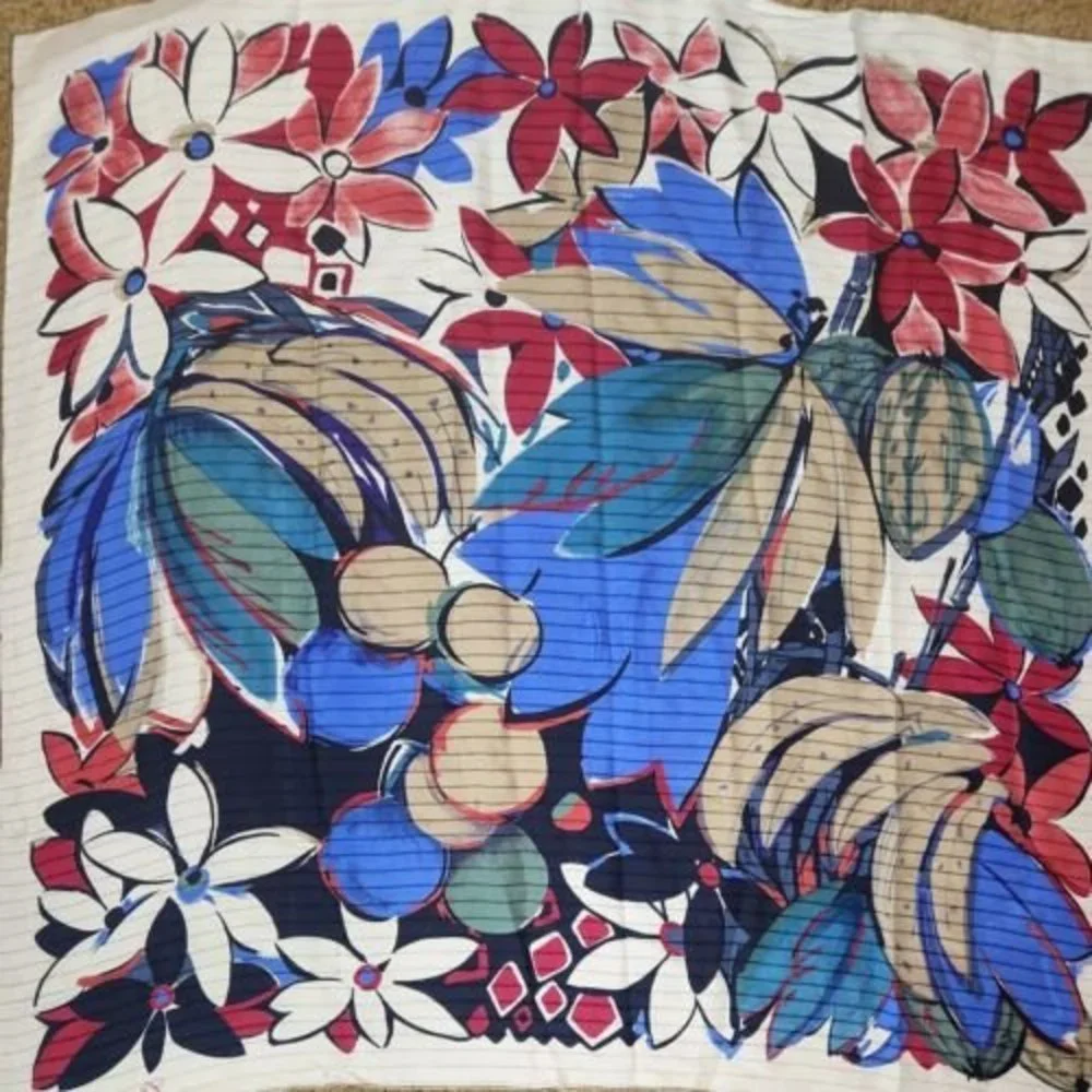 CHRISTIAN FISCHBACHER FLORAL  fruit soft bright colors‎ silk scarf 33×33